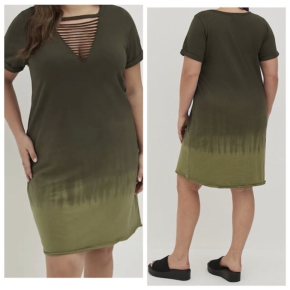 Torrid V Neck T-Shirt Dress Womens Sz 3X Green Dip Tie Dye‎ Short Sleeve